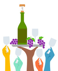 Poster - Hands Wine Tasting Bottle Glass Illustration