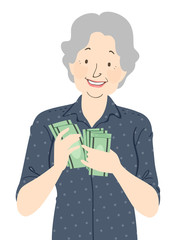 Canvas Print - Senior Woman Money Illustration