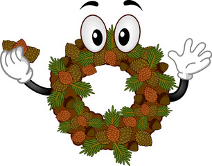 Canvas Print - Mascot Acorn Pine Cone Fall Wreath Illustration