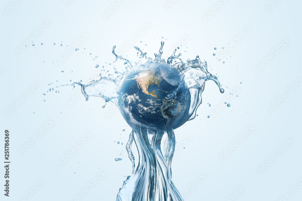 Saving water and world environmental protection concept. Eearth, globe, ecology, nature, planet concepts - obrazy, fototapety, plakaty 