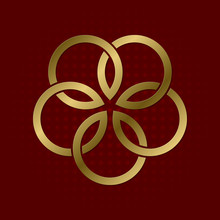Sacred Geometric Symbol Of Five Flower Petals Plexus. Golden Mandala Logo.
