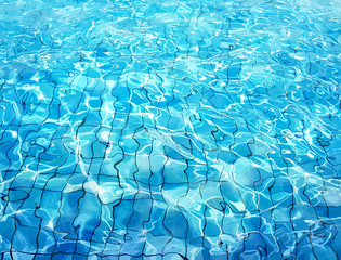 Swimming pool bottom caustics ripple and flow with waves background. Summer background. Texture of water surface. Overhead view. Vector illustration background