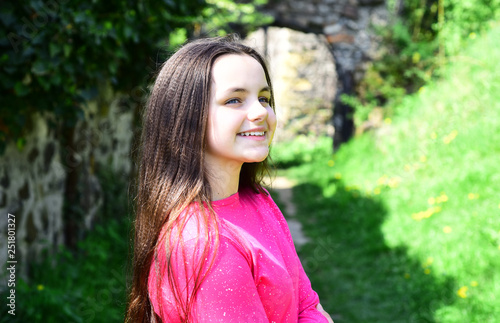 Natural Hair Style Cute Girl With Long Hairstyle On Spring
