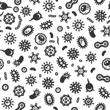 Bacteria And Virus Microbe Seamless Pattern. Vector Background