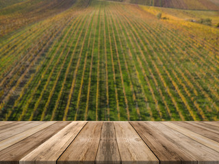 Wall Mural - Vineyards with wooden table for product montage or display