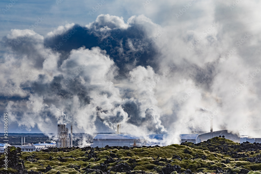Eerie look of Svartsengi Geothermal Power Plant beside Blue Lagoon near  Grindavik, Iceland, IS. Europe Stock Photo | Adobe Stock