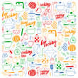 © Cepheia - Vector set of children's kitchen and cooking drawings icons in doodle style. Painted, colorful, pictures on a piece of paper on white background.