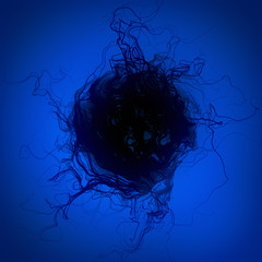 Poster - Abstract interweaving psychedelic dark lines surrounded by colored mist. Curled wire futuristic pattern. 3d rendering