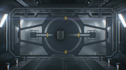 Wall Mural - Beautiful Space Gates Opening to the Outer Space. Futuristic 3d Animation with Green Screen. Abstract Gateway in Spaceship with Alpha Mask. Futuristic Technology Concept. 4k Ultra HD 3840x2160