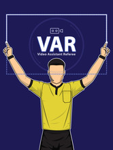 Football Referee Shows Video Assistant Referees Action.