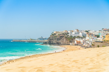 Beautiful, wide sandy beach in Morro Jable, Fuerteventura, Spain