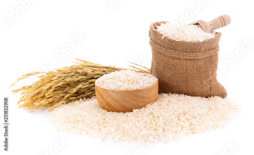 Fotografía Pile of white rice on white background