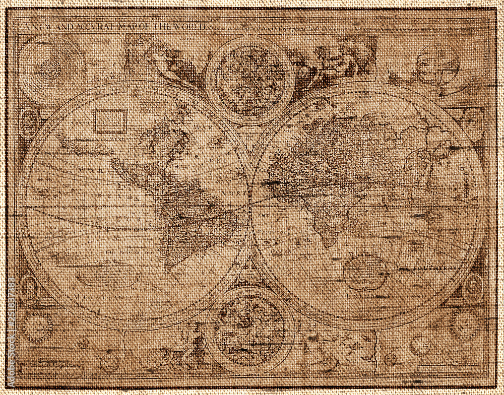 The world map in style of a copper engraving - obrazy, fototapety, plakaty 