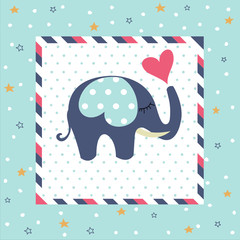 Wall Mural - Baby Shower greeting card with Elephant