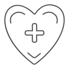 Wall Mural - Heart with cross thin line icon, medicine and cardiology, health care sign, vector graphics, a linear pattern on a white background.