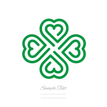 Clover Modern Logo Line Design Four Green Hearts Icon Isolated White Background