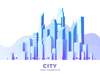 Wall Mural - Vector horizontal illustration of big city and skyscrapers with clouds