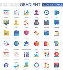 Wall Mural - Vector set of trendy flat gradient banking finance icons.