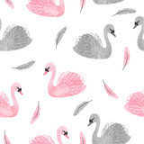 Fototapeta Fototapety na ścianę do pokoju dziecięcego - Seamless beautiful swan pattern. Vector watercolor illustration.