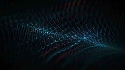 Poster - Animation of Technology blue and red abstract background. Glowing connecting dots and lines. Sci fi concept image.