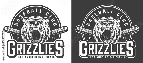 Vintage monochrome aggressive bear mascot emblem