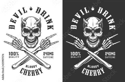 Vintage monochrome demon skull print