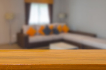 Wall Mural - Empty wooden top table blur living room