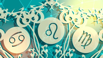 Wall Mural - Spinning circle with astrology symbols. Backdrop textured by lines and dots pattern