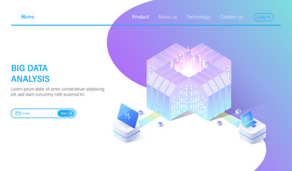 Poster - big data isometric vector illustration. abstract 3d hosting server or data center room background