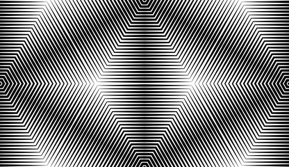 Poster - Seamless pattern with geometric woodcut styled line tiles and arabic pattern grid for abstract background