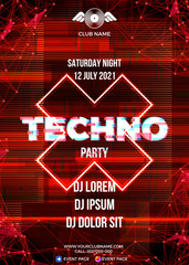 Sticker - Glitch party poster with blue background and triangle for techno