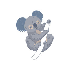 Wall Mural - funny koala on trunk of tree. australian marsupial bear. wild animal. wildlife and zoo theme. vector