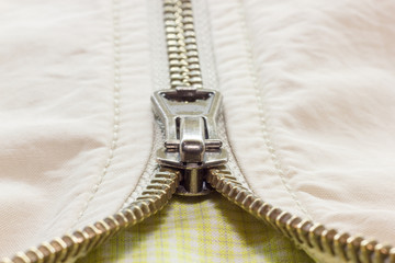 Zipper on clothes. Photo close up.