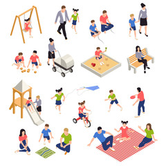 Wall Mural - Family Playing Isometric Icons Set