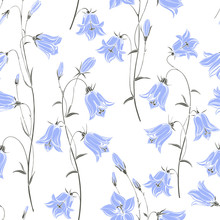 Seamless Vector Pattern With Flowers Bluebells. Abstract Nature Background.
