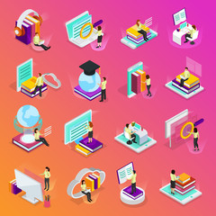 Poster - Online Learning Isometric Icons Set