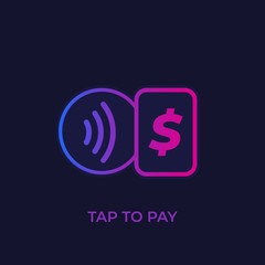 Sticker - Contactless payments with card, tap to pay, vector icon