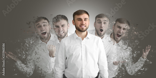 Cuadros en Lienzo Different emotions of young man on grey background