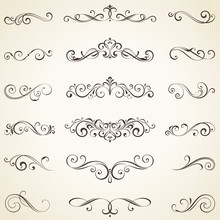 Vector Set Of Ornate Calligraphic Vintage Elements, Dividers And Page Decorations. 
