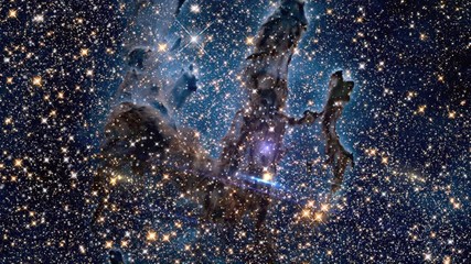 Wall Mural - Eagle nebula rotating spectacular bright flare light on star field. Contains public domain image from Nasa