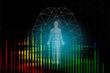 Wall Mural - abstract background technology concept in blue light,brain and human body technology modern medical 