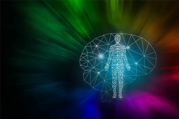 Wall Mural - abstract background technology concept in blue light,brain and human body technology modern medical 