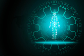 Wall Mural - abstract background technology concept in blue light,brain and human body technology modern medical 
