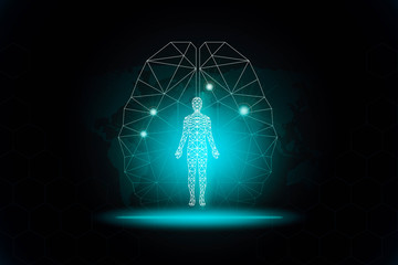 Wall Mural - abstract background technology concept in blue light,brain and human body technology modern medical science in future and global international medical 