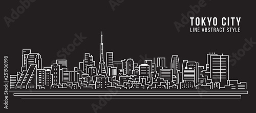 Cityscape Building Line art Vector Illustration design - Tokyo city Canvas Print
