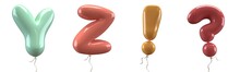 Brilliant Balloons Font. Alphabet Letter Y, Z, !, ? Made Of Realistic Elastic Color Rubber Balloon. 3D Illustration For Your Extraordinary Balloon Decoration In Several Concepts Idea In Many Occasion
