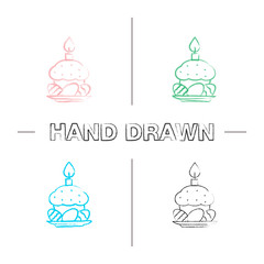 Sticker - Easter cake, eggs and candle hand drawn icons set