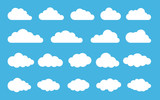 Fototapeta  - Cloud. Abstract white cloudy set isolated on blue background. Vector illustration