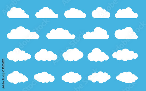 Wektor: Cloud. Abstract white cloudy set isolated on blue background. Vector illustration Cloud. Abstract white cloudy set isolated on blue background. Vector illustration