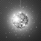 Disco or mirror ball with bright rays. Music and dance night party background. Abstract night club retro background 80s and 90s. Vector illustration